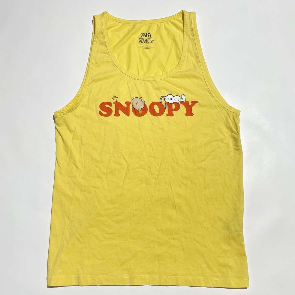 NEW Zara Peanuts Snoopy Yellow Tank Top Sleeveless Shirt Men's‎ S Charlie Brown